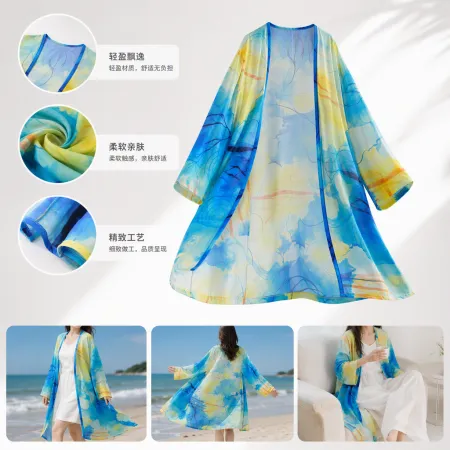 Fashionable long-sleeved top with abstract watercolor blue and yellow color block print, loose and versatile autumn new style Fashionable long-sleeved top with abstract watercolor blue and yellow color block print, loose and versatile autumn new style